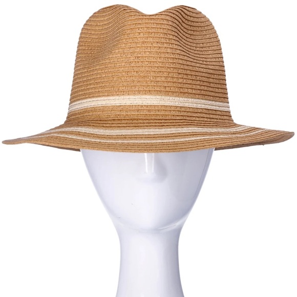 💕5/$15 Time and Tru Women’s Panama weave Straw Fedora in Beige NEW with … - Picture 1 of 4